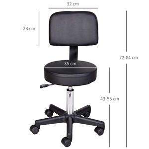 Taburete HOMCOM con respaldo Silla giratoria para sala de estar Cuero de imitación Altura ajustable Negro - Product Image 3
