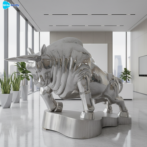 大型の磨き上げられたステンレス鋼の牛の像、実物大の庭の彫刻 - Product Image 2