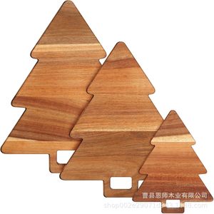 Juego de 3 bandejas de madera de acacia para árbol de Navidad, platos para servir frutas, pan, pizza, vajilla decorativa para mesa de cocina - Product Image 1