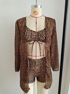 Wholesale Custom Women's 3 Piece Geometric Print Swimsuit with Cover up and Shorts Modest Bathing Suit for <b>Beach</b> - Product Image 3