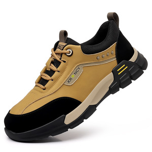 Chaussures de randonnée pour hommes, jaunes et noires, à lacets, talon bas, amorties, respirantes, décontractées, pour l'extérieur et le travail, collection à semelle épaisse - Product Image 4