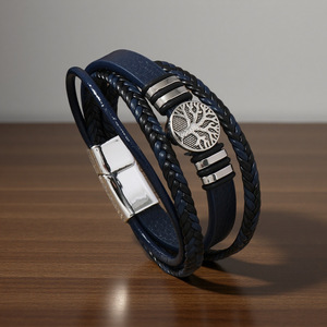 Tree Of Life Men's <b>Bracelet</b> Multi Layer <b>Leather</b> Rope Punk Style Fashionable Jewelry Gift 7.5 8.5 9 Inches - Product Image 1