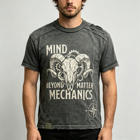 T-shirt OEM vintage délavé à l'acide 280 GSM, coupe ample et courte, effet vieilli et effiloché, impression numérique DTG personnalisée, tee-shirt vierge surdimensionné