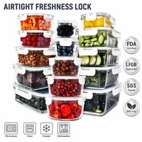 Recipientes de Vidrio Borosilicato Lehe para Almacenamiento de Alimentos, Juego de 15 Piezas, Herméticos, Antiderrames, con Tapa de 4 Cierres, para Preparación de Comidas, Venta al Por Mayor