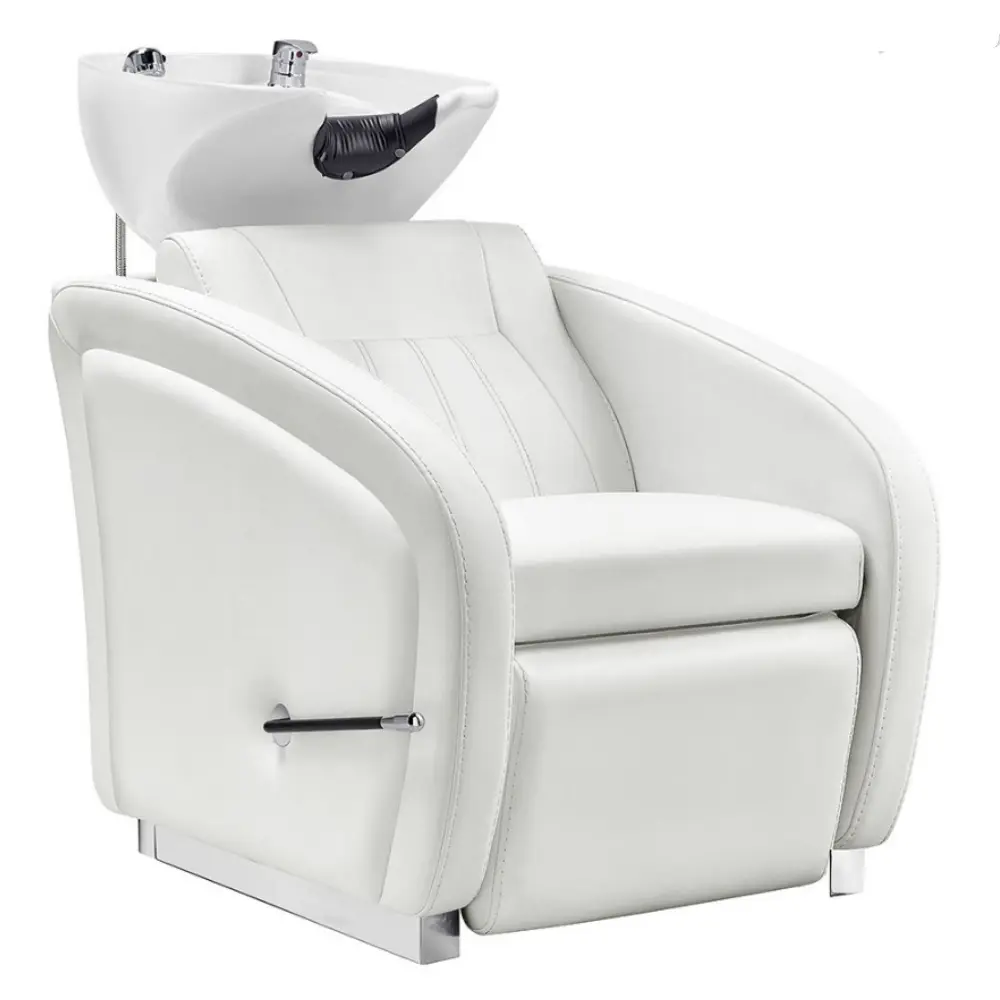 Mobilier de salon de coiffure moderne de luxe et spa Chaise de lavage professionnelle blanche Chaise de massage, shampoing et bol Chaise