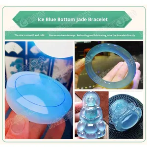 Myanmar Tự Nhiên jadeite đá thô đá ngọc bích của phụ nữ bezel thiết lập vòng đeo tay màu tím mặt trời màu xanh lá cây mô hình hình học bán trong suốt - Product Image 2