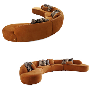 Sofá Moderno en <span class=keywords><strong>Forma</strong></span> <span class=keywords><strong>de</strong></span> L <span class=keywords><strong>con</strong></span> Estructura <span class=keywords><strong>de</strong></span> Madera Sólida, Tapizado en Terciopelo <span class=keywords><strong>con</strong></span> Adornos <span class=keywords><strong>de</strong></span> Leopardo y Cebra, Diseño Semicircular Serpentino - Product Image 4