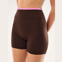 Celana Pendek Olahraga Wanita Logo Kustom, Bahan Lembut Seperti Kulit Kedua, Stretch Empat Arah, Dua Warna, Pinggang Tinggi, Celana Pendek Sepeda/Gym 5 inci Wanita