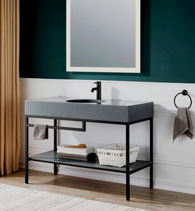 Console de Salle de Bain Noir Mat Assemblage Facile Evier Avec Pieds En Acier En <span class=keywords><strong>Blanc</strong></span> Structure Métallique Industrielle Tendance - Product Image 6