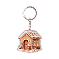 Porte-clés en résine acrylique maison de pain d'épices de Noël avec boîte aux lettres, décor bonbons flocons de neige, porte-clés maison de biscuits