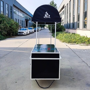 Chariot de restauration à 3 roues en acier inoxydable avec parasol réglable et petit réfrigérateur pour la vente de snacks en extérieur - Product Image 3