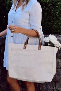 Custom Bridal Gift Party Reusable Women's Outer Pocket Leather Handle Large Canvas Tote Bag Luxury - Product Image 4