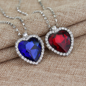 Collier Cœur de l'Océan inspiré du <span class=keywords><strong>film</strong></span> Titanic, avec strass rouges et bleus, grand cristal d'amour - Product Image 5