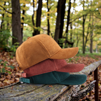 Gorra de béisbol de pana de 6 paneles con logotipo personalizado al por mayor, estructurada, para otoño/invierno, con hebilla metálica, 100% algodón, unisex, para marcas, a granel.