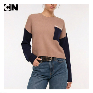 Suéter con Certificación GRS, Diseño Personalizado de Fábrica, Logotipo Personalizado, Suéter de Mujer con Cuello Redondo, Bolsillo en Contraste, de Acrílico y Poliéster, para Días Casuales - Product Image 1