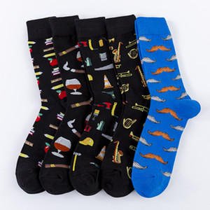 Calcetines de Algodón con Diseño Personalizado al por Mayor, Calcetines Divertidos con Estilo Nuevo, Calcetines Versátiles con Estampado de Vino, Bigote, Música, Matemáticas, Deportivos, Unisex - Product Image 2
