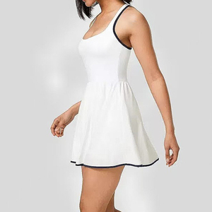 Robe de sport de tennis sans manches avec coussinets de poitrine, ensemble de yoga, ensemble de mini-jupe de sport avec nœud - Product Image 3