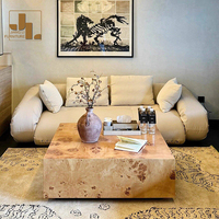 Table basse carrée en placage de bois de burl, style nordique, pour salon de villa, hall d'hôtel, table basse vintage en bois, meubles