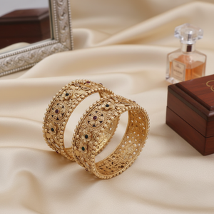 Openable <b>Bangles</b> <b>Set</b> Gold Plated Pota Stone Fine Jewelry Collection - Product Image 3