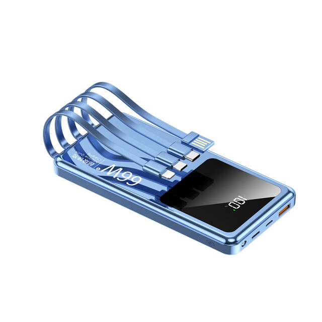 66W Fast Charging Powerbank, 20000mAh Large Capacity, 4 Built-in Cables, Smart LED Digital Display & Flashlight Portable Charger