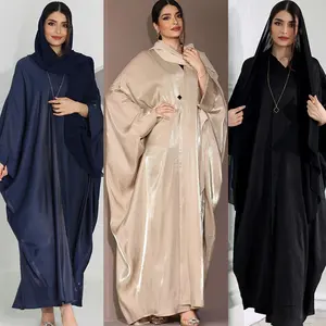 2023 nouvelle abaya ouverte femmes robe musulmane dubai conception soie Satin Dolman manches abaya robe pour les femmes