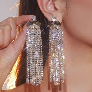 ต่างหูคริสตัลทรงยาวประดับเพชรเต็มวง สไตล์ยุโรปอเมริกัน ดีไซน์หรูหรา เหมาะสำหรับงานเลี้ยงกลางคืนของผู้หญิง - Product Image 1