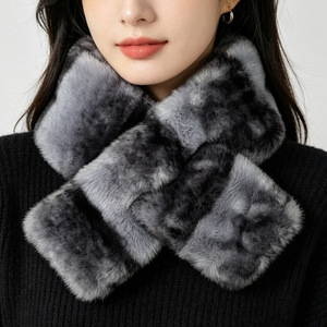 Écharpe carrée <span class=keywords><strong>en</strong></span> <span class=keywords><strong>fausse</strong></span> <span class=keywords><strong>fourrure</strong></span> de lapin dégradée ; Écharpe d'hiver double face extra-épaisse à motif croisé pour homme – Élégante, polyvalente et chaude, style musulman - Product Image 2