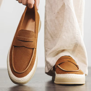 Mocassins Homme Dreamy Stark en PU, Confortables et Respirants, Semelle Extérieure en Caoutchouc, Semelle Intermédiaire en PU, Tailles 38-46, Bleu Grisâtre, Jaune Terreux - Product Image 1