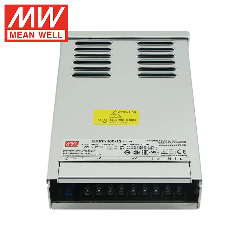 Mean Well-fuente de alimentación ERPF-400-12, fuente de alimentación con pantalla Led, AC a DC, rango completo