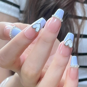 <span class=keywords><strong>Uñas</strong></span> Postizas de Estilo Francés a la Moda, 24 Piezas, Forma Ataúd Mediana <span class=keywords><strong>con</strong></span> Corazón 3D y Cristal, <span class=keywords><strong>Uñas</strong></span> Reutilizables <span class=keywords><strong>con</strong></span> Pegamento - Product Image 3