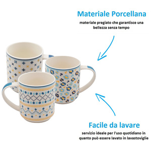 Set di 4 tazze in porcellana colorate da 340 ml per tè, caffè, latte, tazze in ceramica con design decorato - Product Image 4