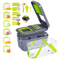 Groothandel 22-in-1 groentehakker, -snijder, -dicer, mandoline, raspset met verwisselbare messen, vergiet, kom, bulk keukenhulp