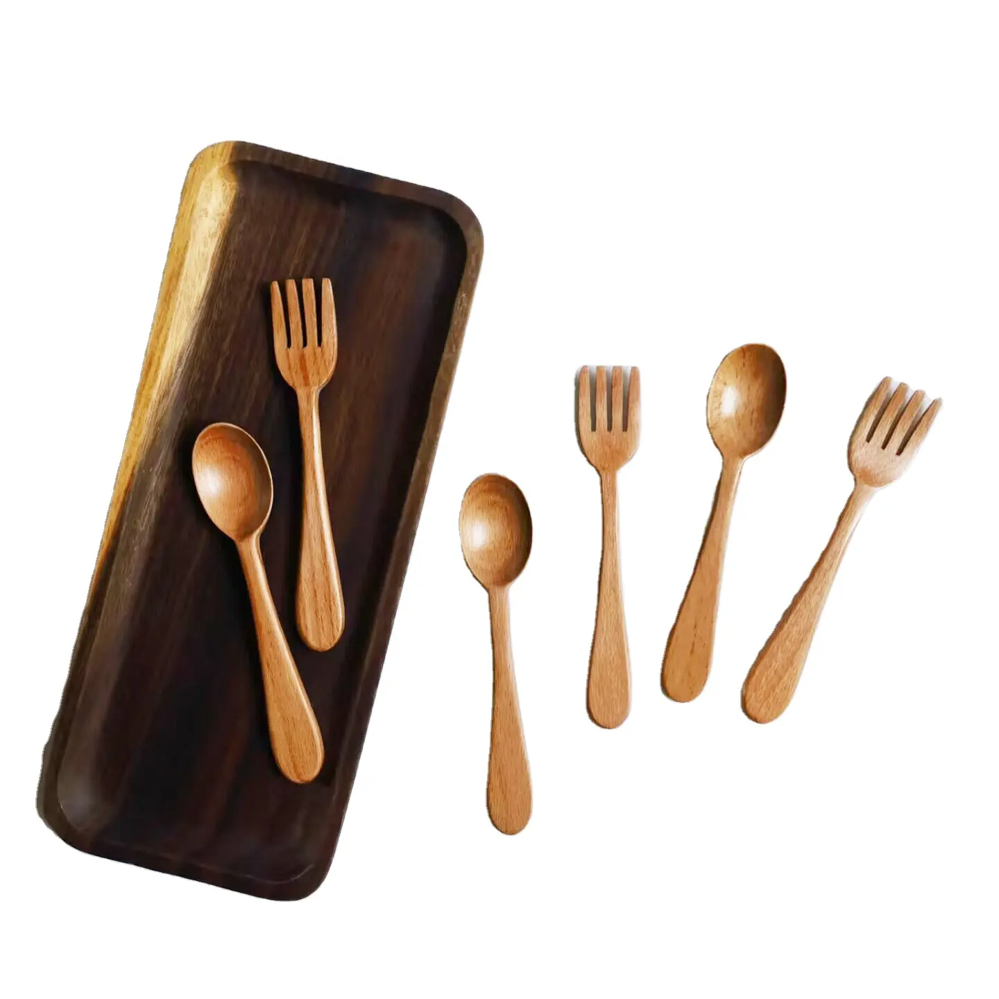 Style Wooden Tableware, Kitchen Flatware for Food, Desserts, Soup, Salad, Fruit, Wood Cutlery for Travel