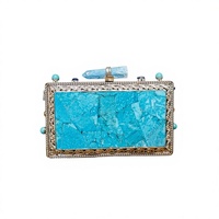 Pochette mosaïque en pierre turquoise avec fermoir en barre de pierre et cadre argenté, faite main, de luxe, mode, décontractée, sac de déclaration doux, chaînes de mariage