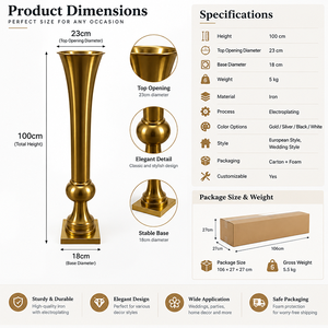 <span class=keywords><strong>Vase</strong></span> de centre de table doré pour mariage, grand <span class=keywords><strong>vase</strong></span> à fleurs en fer pour la décoration de table de fête, 100 cm - Product Image 3