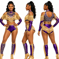 Uniforme de majorette personnalisé à franges dorées motif léopard, 3 pièces, découpé, manches longues, pour compétition et scène, couleur personnalisée OEM