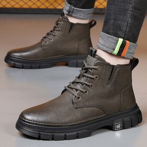 Botas de cuero genuino impermeables y antideslizantes para hombre, estilo casual, versátiles, estilo británico, para trabajo. - Product Image 4