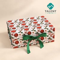 Boîte magnétique pliable de Noël en carton ondulé rouge, boîte rigide pour cadeaux de fêtes, emballage avec couvercle à fermeture magnétique