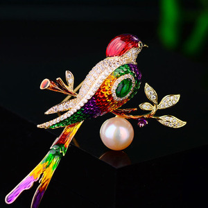 Broches de Aleación con Forma de Pájaro, Diseño de Paleta de Colores Vibrantes, Chapado en Oro Rosa con Circonita, Regalo para Bodas y Fiestas, Venta al Por Mayor - Product Image 6