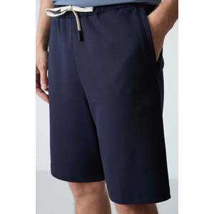 Shorts pour homme en coton bleu marine, épais, doux, texturé, coupe standard, basique - 81275 - Bleu marine - Product Image 4