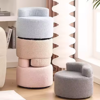 Pouf rond moderne pouf avec dossier en bois macaron couleur laine d'agneau mini chaise empilable pour salon pour villas