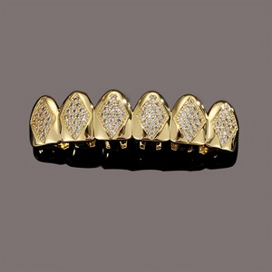Grillz Hip Hop plaqué or 18 carats, incrusté de diamants, 6 dents, unisexe, pour usage quotidien, design géométrique - Product Image 2