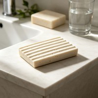 Porte-savon en résine texturée effet travertin avec rainures de drainage pour savon en barre, plateau à savon décoratif pour comptoir de salle de bain