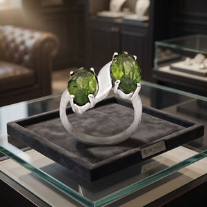 Bague mode ajustable en argent 925 avec pierre verte double péridot Bague en argent élégante avec pierre précieuse en verre - Product Image 3