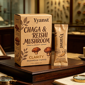 Café de Hongos Silvestres Puros Chaga, Reishi y Melena de León, 10g*10 Sobres, Caja de Papel Kraft, Para Energía, Inmunidad y Claridad Mental, Venta al por Mayor OEM - Product Image 3