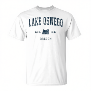 T-shirt Lake Oswego Oregon con stampa vintage blu navy Est 1847 - Product Image 2