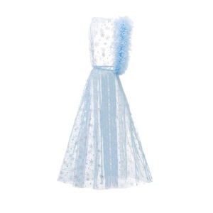 Summer Thin Layered Princess Aisha <b>Dress</b> Cape Girl <b>Frozen</b> Floral Children Breathable Blue Mesh Shawl - Product Image 2