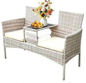 <span class=keywords><strong>Canapé</strong></span> deux <span class=keywords><strong>places</strong></span> en rotin tressé à la main, résistant aux intempéries, couleur beige clair, avec table latérale centrale amovible pour balcon et <span class=keywords><strong>jardin</strong></span> - Product Image 1