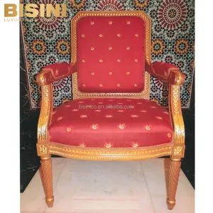 Extravagant English Noble Style Royal Palace Carved Wood Red Dining Chair Exquisite Handcrafted Gold Plated Dining Armchair