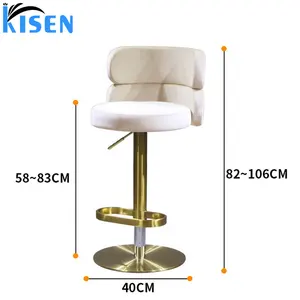 Kisen Beauty Salon Design Metal Frame leather Seat 39" height high bar stool chair for Salon Make up and dining Bar